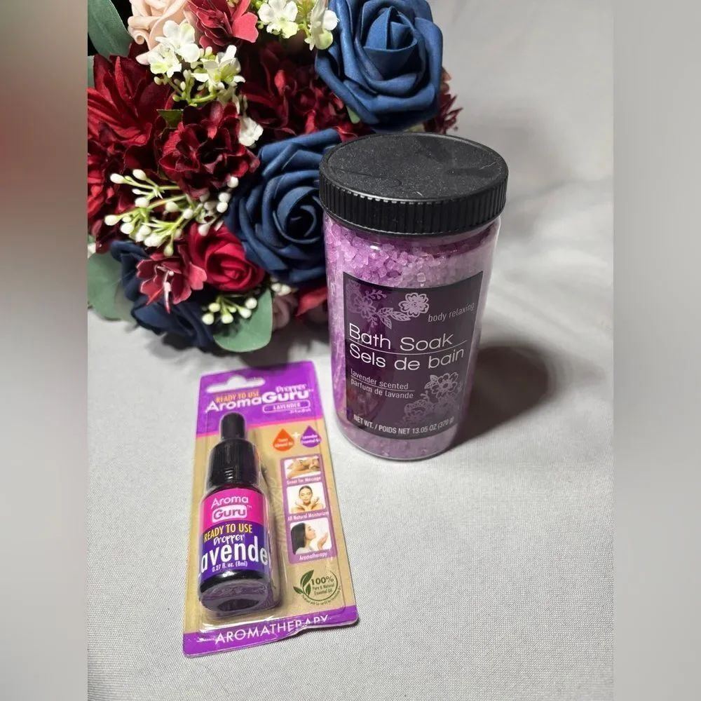 2 New Lavender Bath Soak & Dropper Aroma Guru Soap Making Bath Essentials